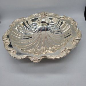 Amston Fine Silverplate EPS 1797 Footed Oyster Shell Serving Dish 10"
